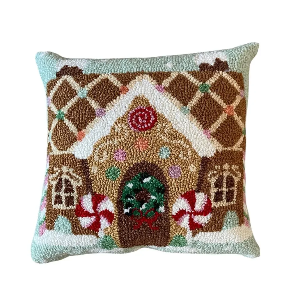 Peking Handicraft Gingerbread House Hooked Pillow 16
